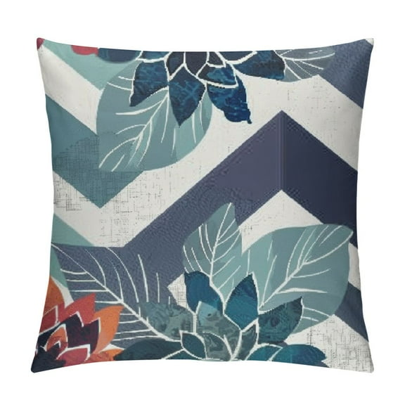 Creowell Navy Blue Teal Gray Pillow Cover Dahlia Outdoor Throw Pillow case Farmhouse Modern Geometric Square Cushion Cover for Home Couch Bed Sofa Patio 12x12in