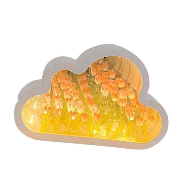 Lámpara de tulipán con 9 flores, espejo de tulipán para bricolaje, luz de noche, decoración floral de escritorio para 9 flores rosadas