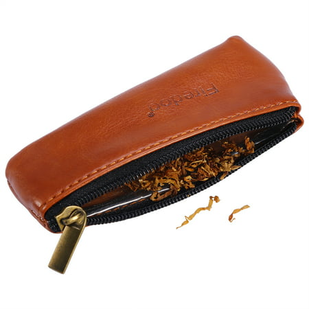 HERCHR Tobacco Bag, Portable Zippered PU Leather Pouch Bag Case Holder for Preserving Tobacco & Smoking Pipe, Smoking Tobacco
