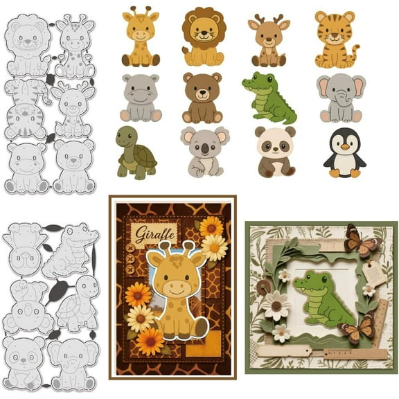 12Pcs DIY Animal Cutting Dies Metal Lions Tigers Die Cuts for Card Making Zoo Animal Carbon Steel Die Cuts Little Animals Embossing Paper Dies Stencils for Scrapbooking Photo Album