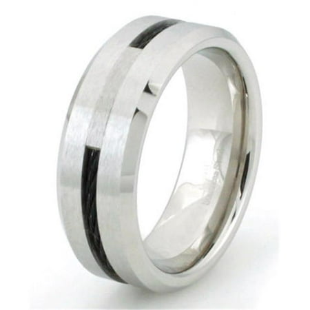 EWC R60063-100 Cobalt Chrome Ring with Black Cable Inlay - Size 10