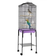 Folding Iron Bird Cage Cockatiel Parakeet Finch Canary Cage With Stand Wheel