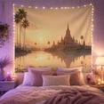 thumbnail image 2 of Tropical Temple Sunset With Palm Trees Over Reflective Water, Serene Illustration for Nature Lovers, Spiritual Home Decor, Housewarming Gift, Tapestry Wall Hanging for Living Room and Bedroom, 2 of 7