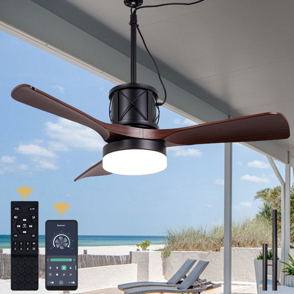 Chords Attic 42" Outdoor Smart Ceiling Fan with Dimmable LED Lights and APP & Remote Control, 6-Speed DC Motor, Waterproof Plug-in Easy Install for Patio, Porch, Gazebo