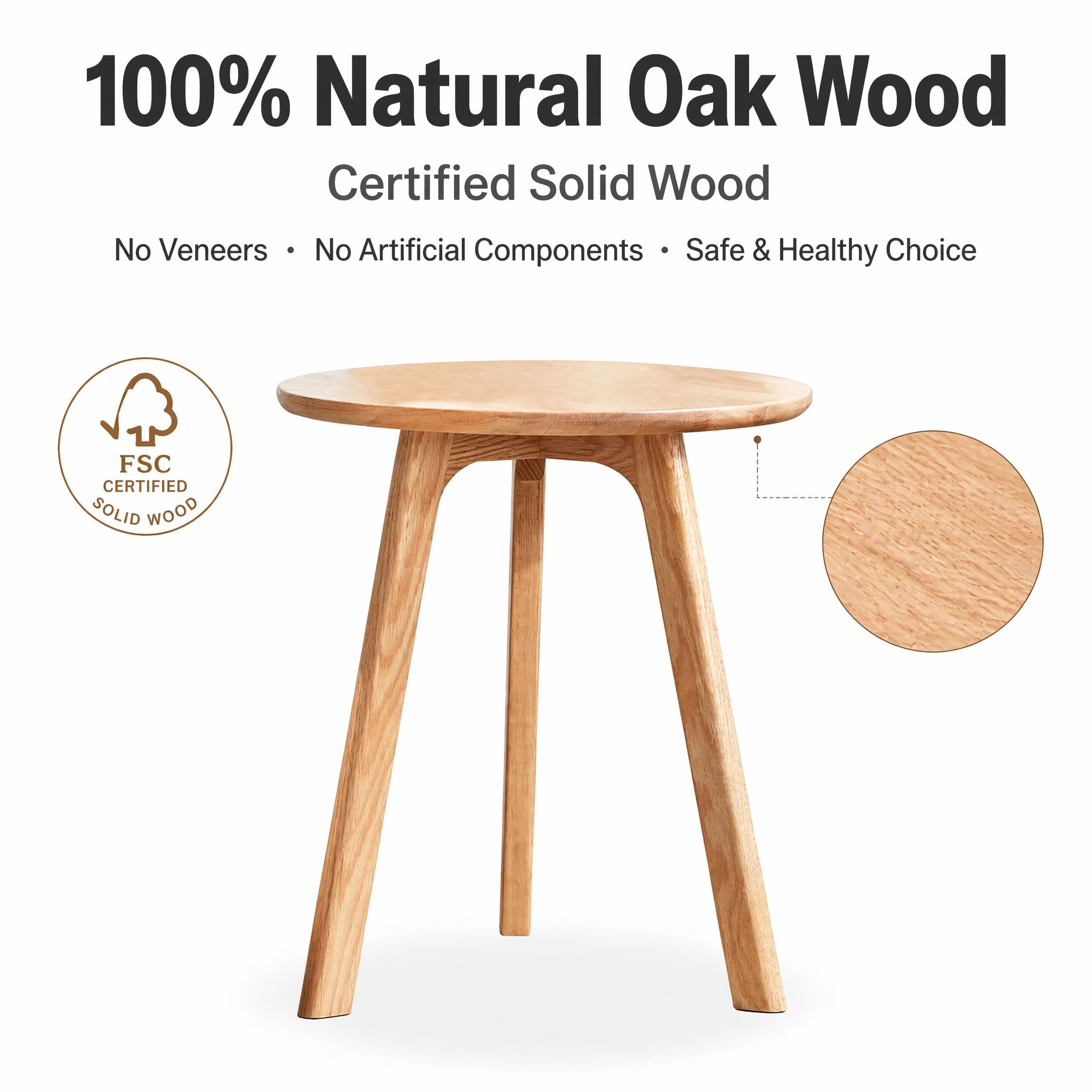 MAYEERTY Solid Oak Wood Round End Table, Mid-Century Modern Small for Apartment Living Room Bedroom Balcony Small Spaces