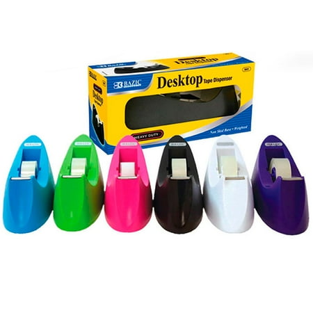 Desktop Tape Dispenser BAZIC Standard Size 1" Core Desk Office Home Colors New !