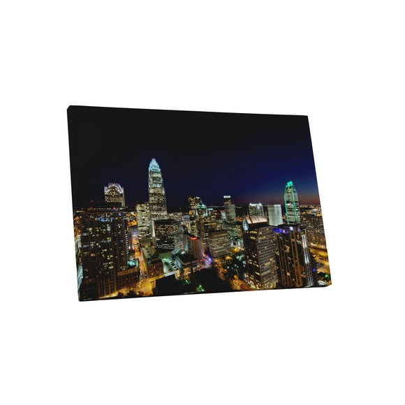 "Charlotte Downtown Night Skyline Panoramic" Gallery Wrapped Canvas Wall Art, 20" x 16"