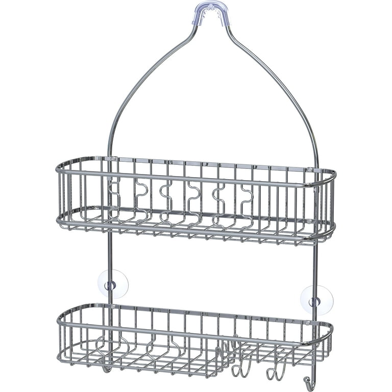 Dracelo Chrome Bathroom Organizer Shower Caddy, Hanging Head Two Shelf Shower Organizer Basket Plus Dish, Grey