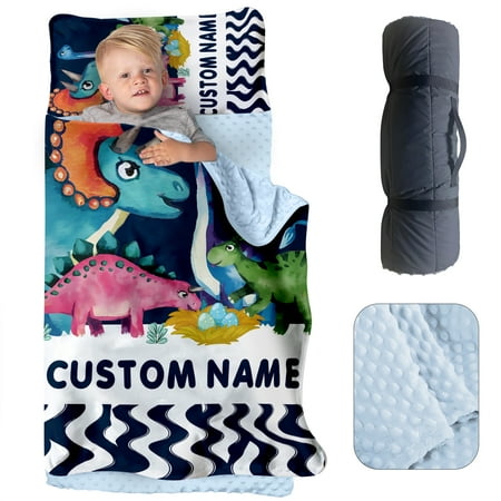 AOLOA Personalized Toddler Nap Mat for Daycare Custom Name Kids Sleeping Bag with Pillow and Blanket for Preschool Kindergarten Navy Dinosaur Design Nap Mats Easy Carry AOLOA Personalized Toddler Nap Mat for Daycare Custom Name Kids Sleeping Bag with Pillow and Blanket for Preschool Kindergarten Navy Dinosaur Design Nap Mats Easy Carry