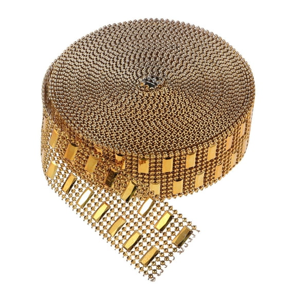 LABSERRON 1 Roll Golden Rhinestone Diamond Ribbon Flexible Mesh Grid for Adornment Sparkling Decoration 2.8X35.8In