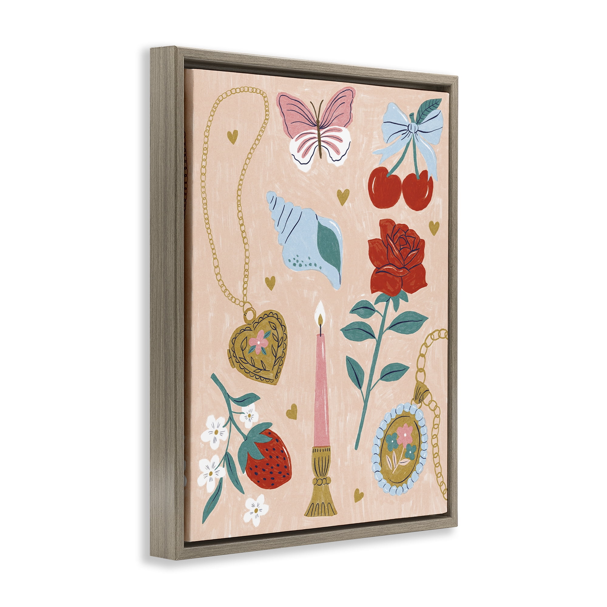 Stupell Industries Fun Feminine Embellishments Plants & Flowers Painting Brown Floater Framed Canvas Art Print Wall Art, 17 x 21