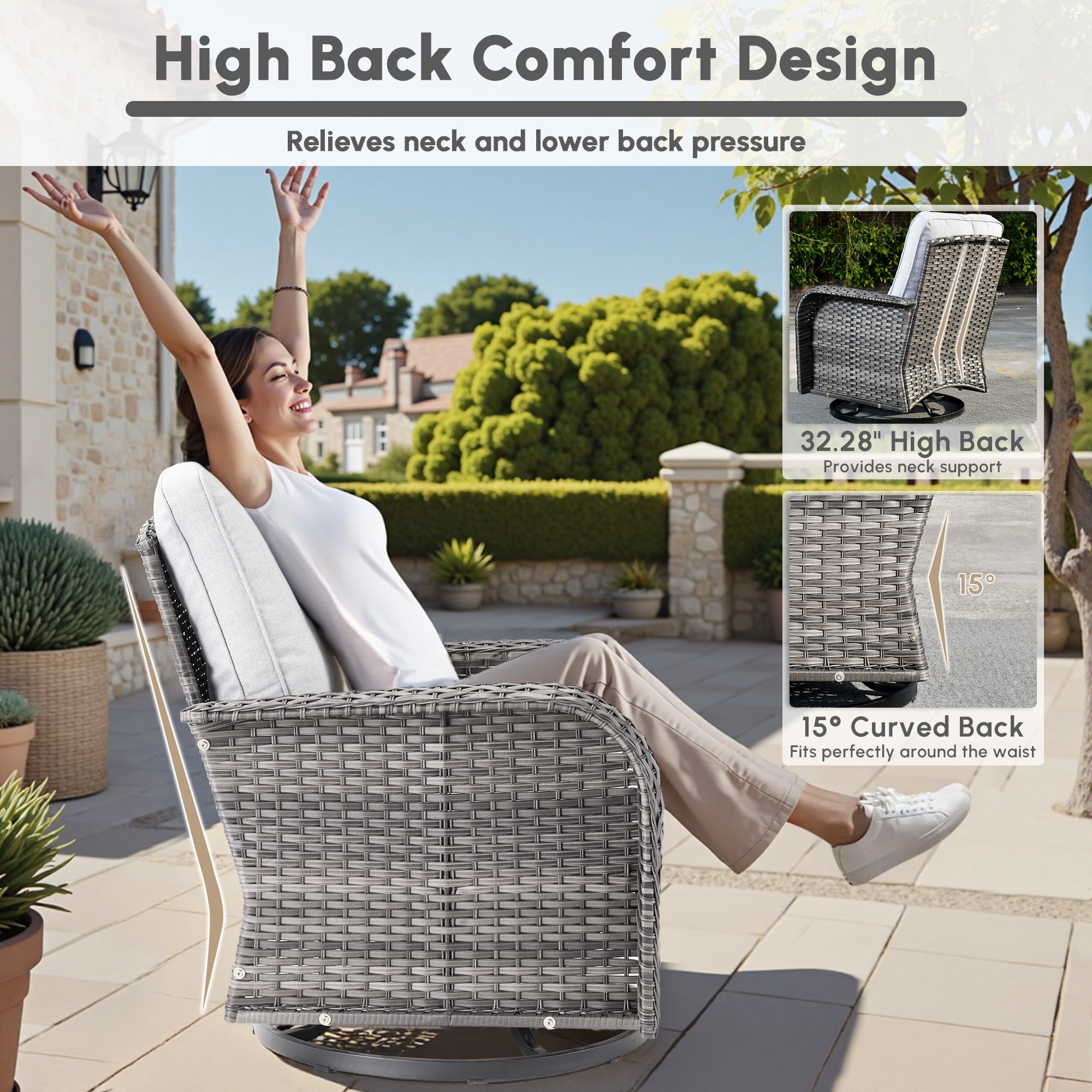 Ovios 7 Pieces Patio Furniture Set Outdoor Conversation All-Weather Rattan Sectional Sofa with Fire Pit Table & Swivel Chairs