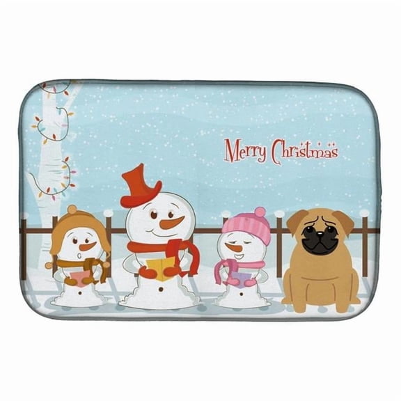 Merry Christmas Carolers Pug Brown Dish Drying Mat