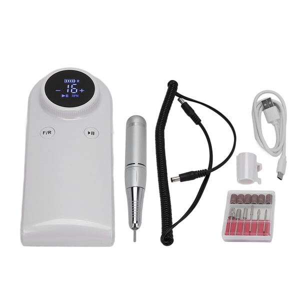 Taladro de uñas eléctrico recargable por USB con motor potente de 45000 RPM y 6 brocas.