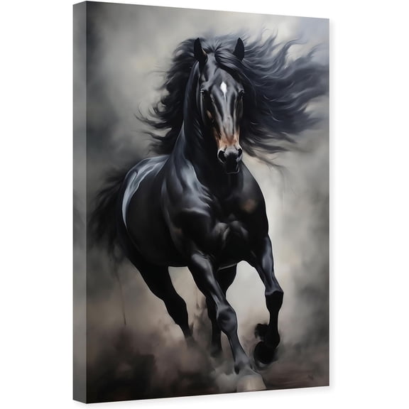 ZHONGYUTONG Horse Canvas Wall Art Black Running Horse Picture Print Animal Painting Poster for Living Room Decor Framed (12.00" x 18.00")