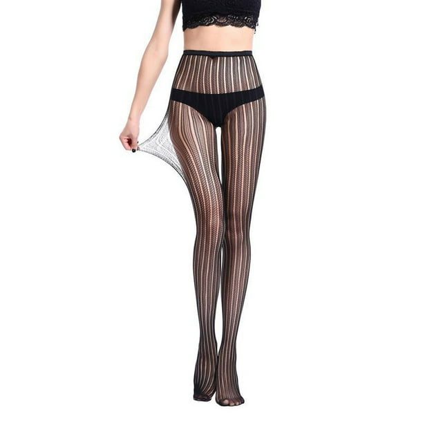 Qarigey Medias de red, pantimedias ahuecadas, medias de Color sólido alto, malla para fiesta, accesorios de ropa acogedores para mujer, medias Accesorios de disfraces Negro L