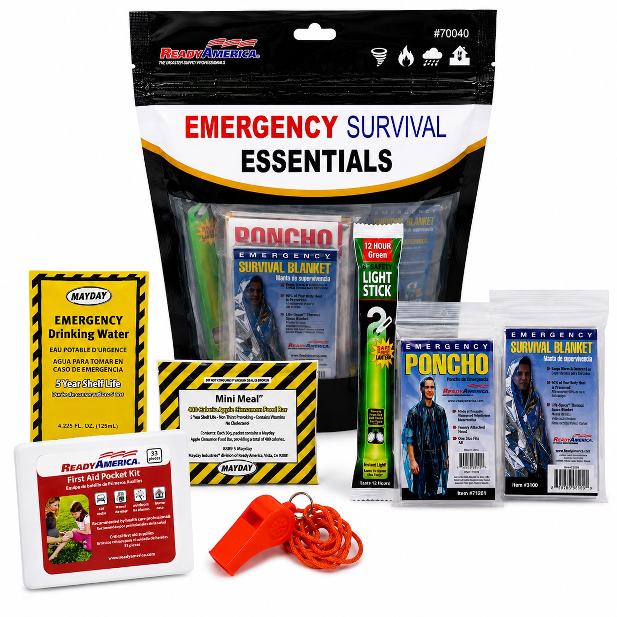Emergency Survival Essentials Kit for 1 Person, 1 Day - Includes Food, Water, and First Aid Supplies
