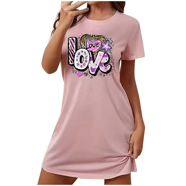 Camisón corto navideño para mujer, talla grande, con cuello redondo estampado y mangas cortas, para el pecho.
