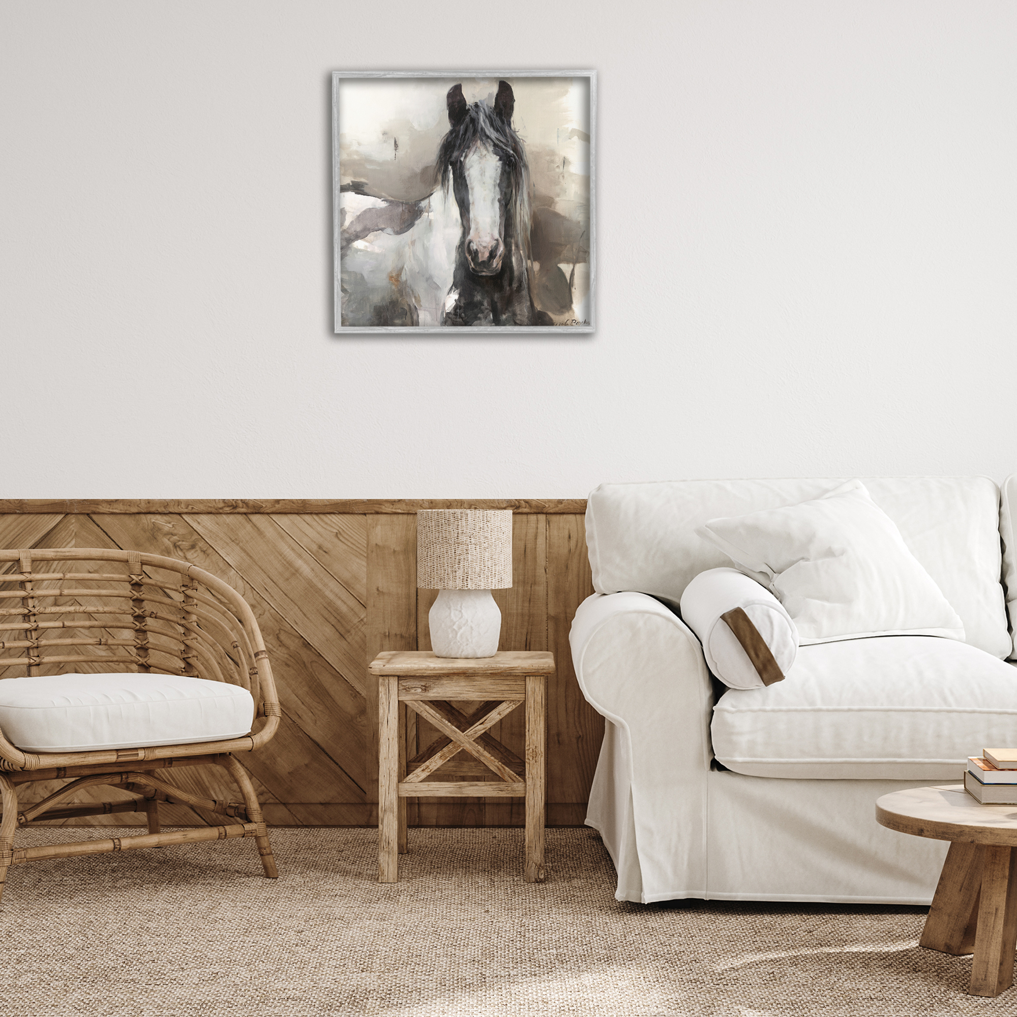 Stupell Industries Grey & Beige Horse Abstract Animals & Insects Painting Gray Framed Art Print Wall Art, 24 x 24