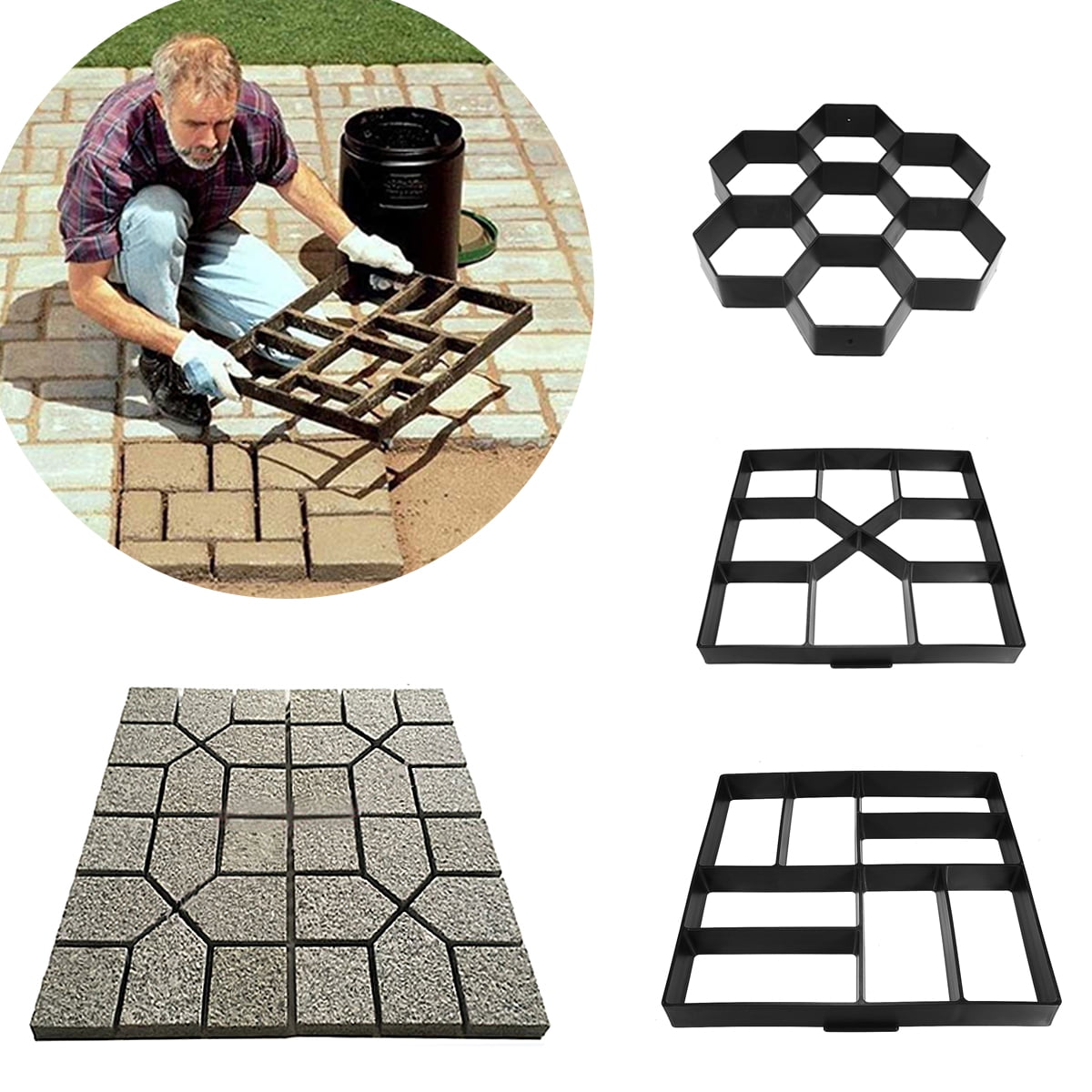 Pattern for Paving Pavement Patio Walkway Reusable Concrete Cement Stone Design Paver Walk Maker Mold June# Paving Brick Path Maker Mould Black B