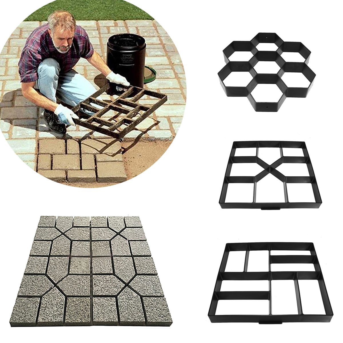 Fenteer Concrete Molds DIY Path Maker Patio Easy to Use Backyard Garden Cement Molds for Walkways Heavy-Duty Concrete Pavement Mold