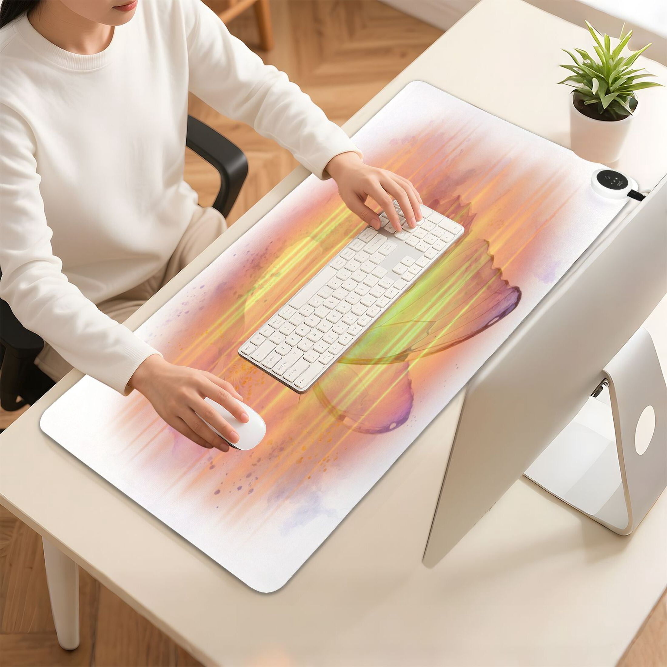 Large Heated Desk Mat Mouse Pad 31.5"x13"PU Leather Graphene Heating Desk Warmer with 3 Temperature Settings 110V US Plug Non-Slip Warm Pad for Home, Office, and Gaming Lavender Dream Of The Morpho