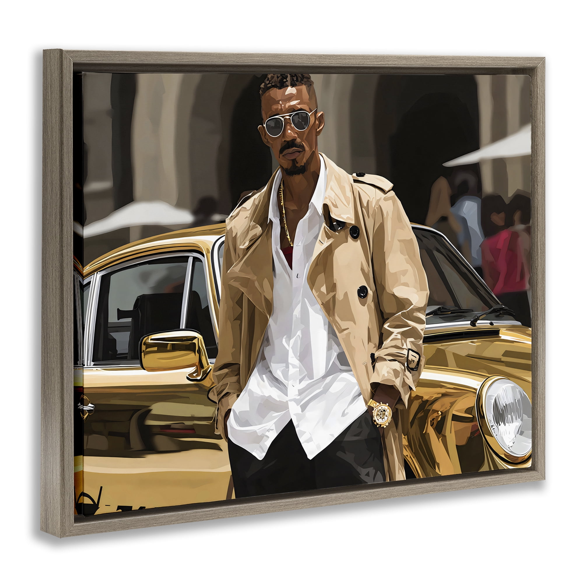 Stupell Industries Classy Gilded Sportscar & Driver Brown Framed Floater Canvas Wall Art, design by Franklyn Gregory