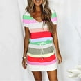 thumbnail image 3 of QUYUON Women Summer Casual Striped Dress Tie Waisted V-Neck Short Sleeve Bodycon T Shirt Short Mini Dress with Pockets Night Out Club Dress Beach Sundresses Pencil Dresses, Red XL, 3 of 5