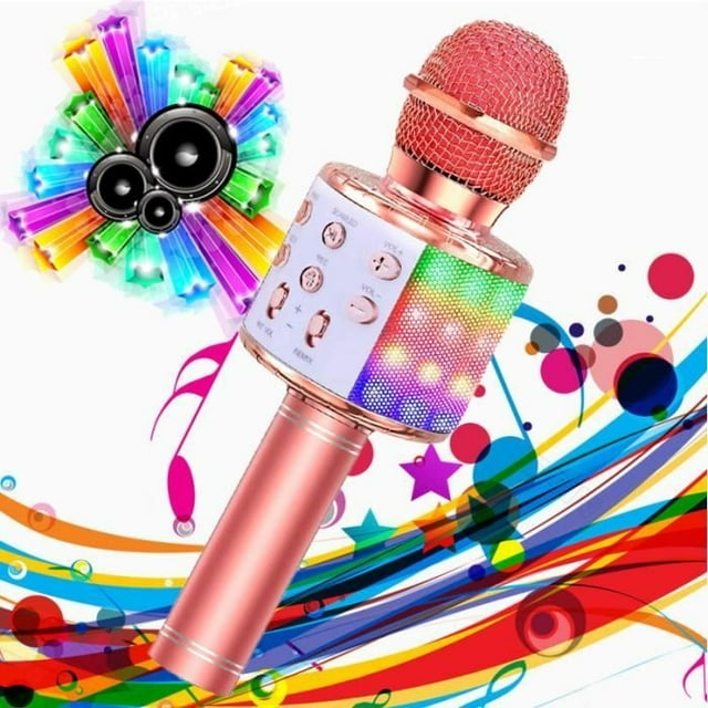 Wireless Karaoke Microphone, Portable Bluetooth Microphone Karaoke Player with LED Lights for Party Singing Kids Gift Idea