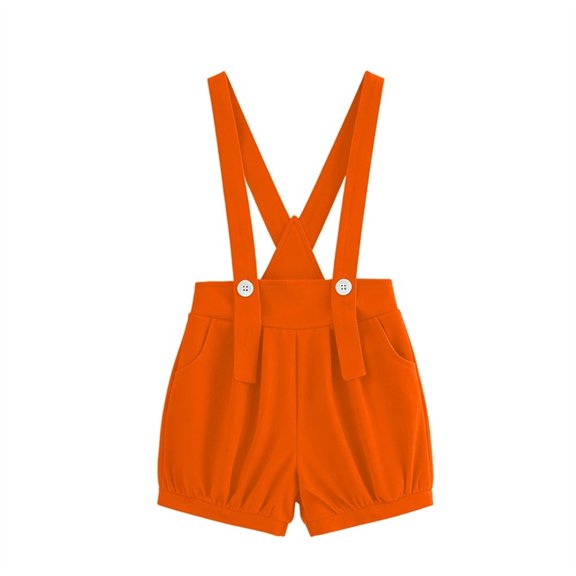 QINGFSAP Big Kids Loose Solid Suspender Shorts Soft Breathable Multi Pockets Back To School Overalls Shorts 2-15T