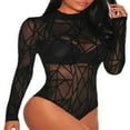 thumbnail image 1 of Women Sheer Mesh Lace Bodysuits See through Long Sleeve Bodysuit, 1 of 4