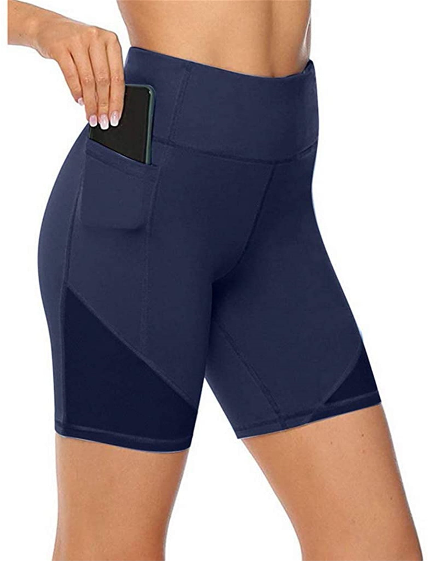 Kiapeise Women High Waist Patchwork Yoga Shorts with Pocket Bike Shorts