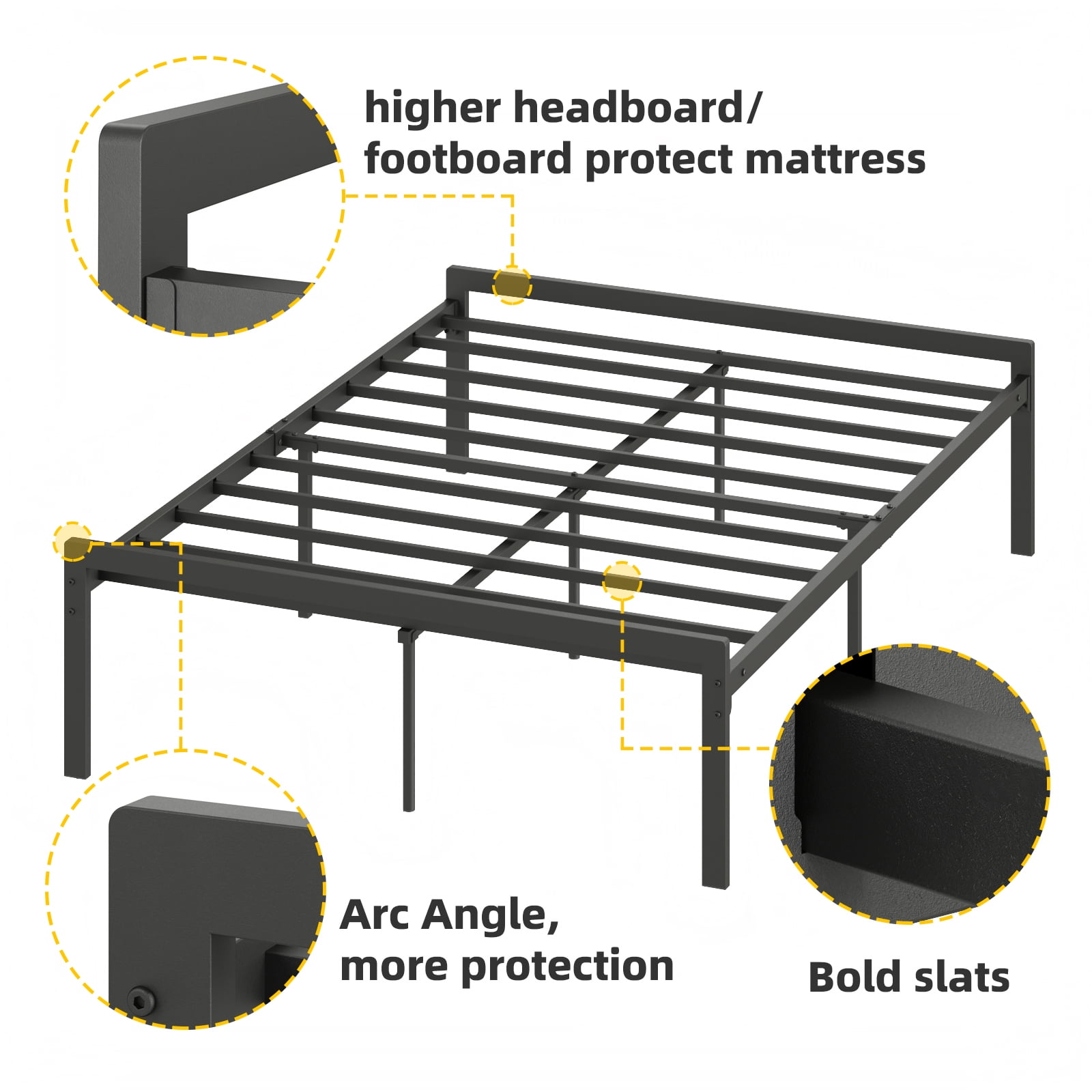Yoneston Full Size 16 inch Heavy Duty Metal Platform Bed Frame with Large Under-Bed Storage Space, Black
