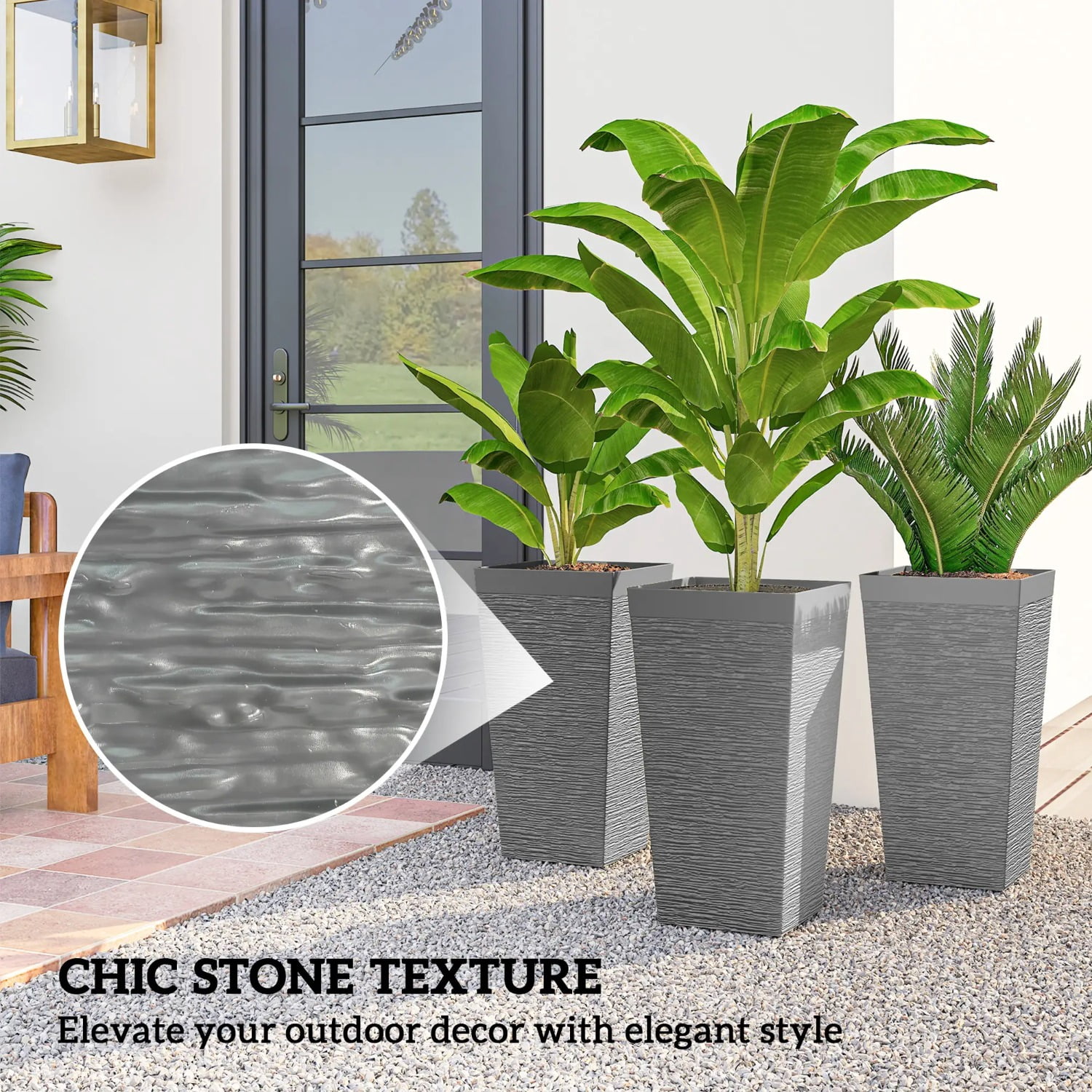 Set of 3 Plastic Flower Pots