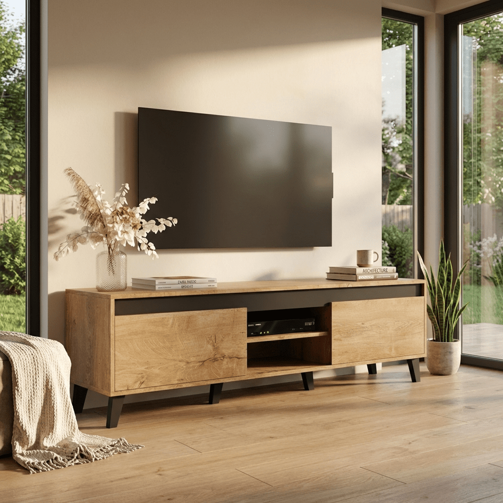 Nord II TV Stand for TVs up to 75", Mid-Century Modern Matte 67" Entertainment Center, TV Media Console with Storage Cabinets
