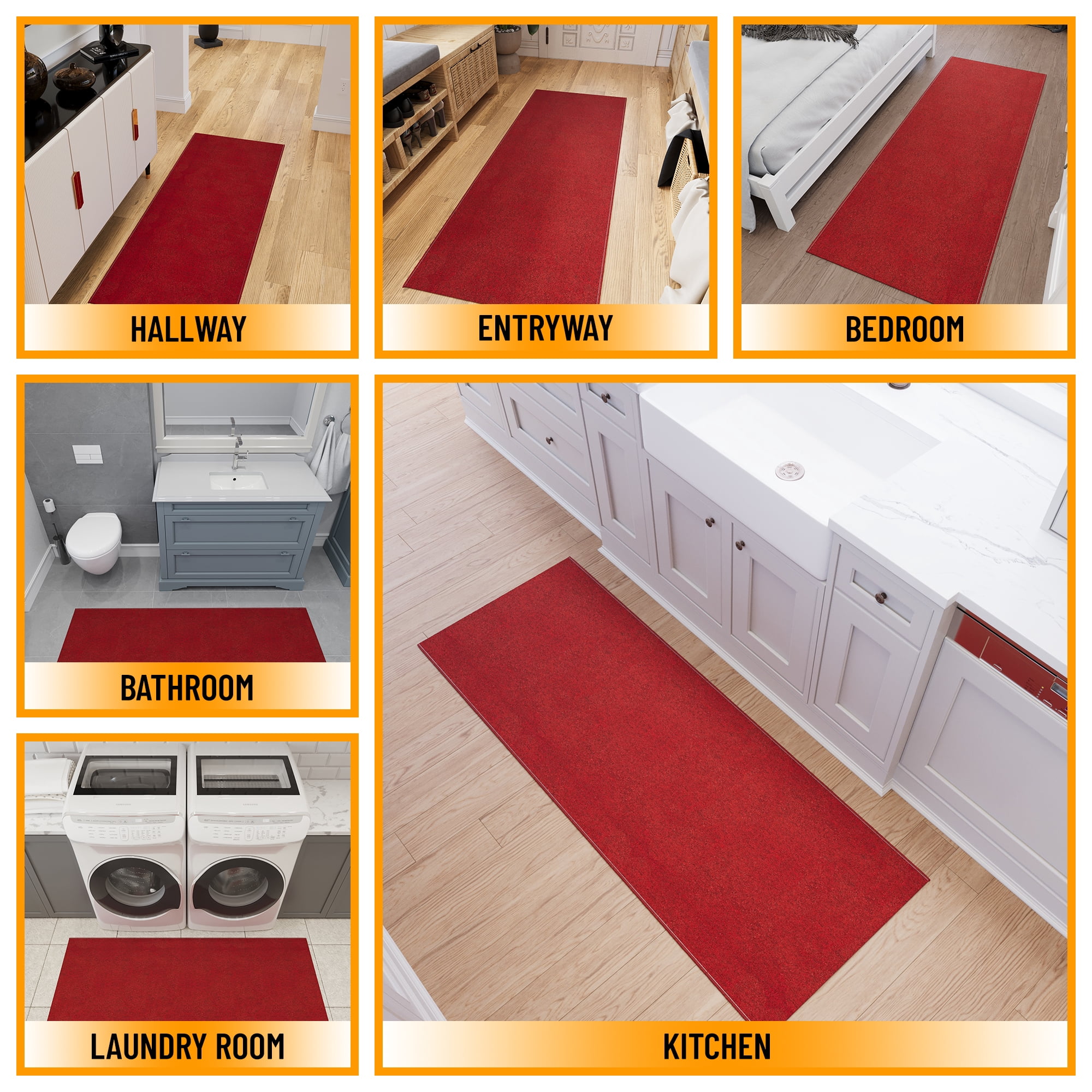 Ottomanson Non-Slip Kitchen Runner Rug 1'10" x 5' Stain-Resistant Low Pile Carpet for Entryway, Red