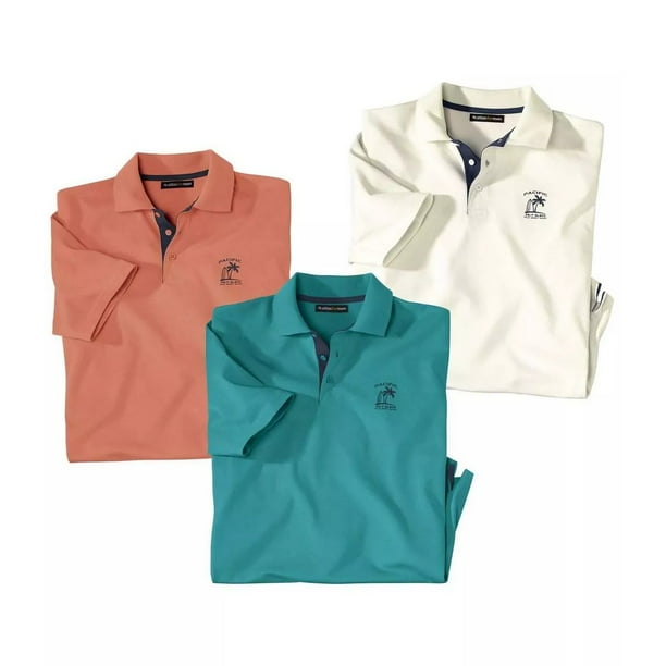 Atlas For Men - Polo para Hombre - Pack de 3 (Verde, Crudo, Naranja)