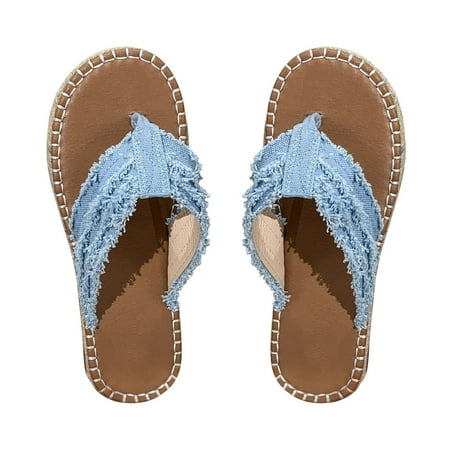 

Bohemian Flip Flops for Women Summer Beach Flat Straw Sandals Comfort Slip-Ons Slippers Shoes