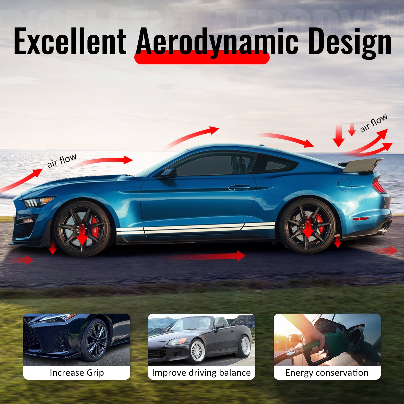 Ikon Motorsports 3PCS Front Lower Bumper Lip Air Dam Chin Spoiler Splitter For 2026 Tesla Model Y Juniper Premium IKON Style Gloss Black ABS Plastic