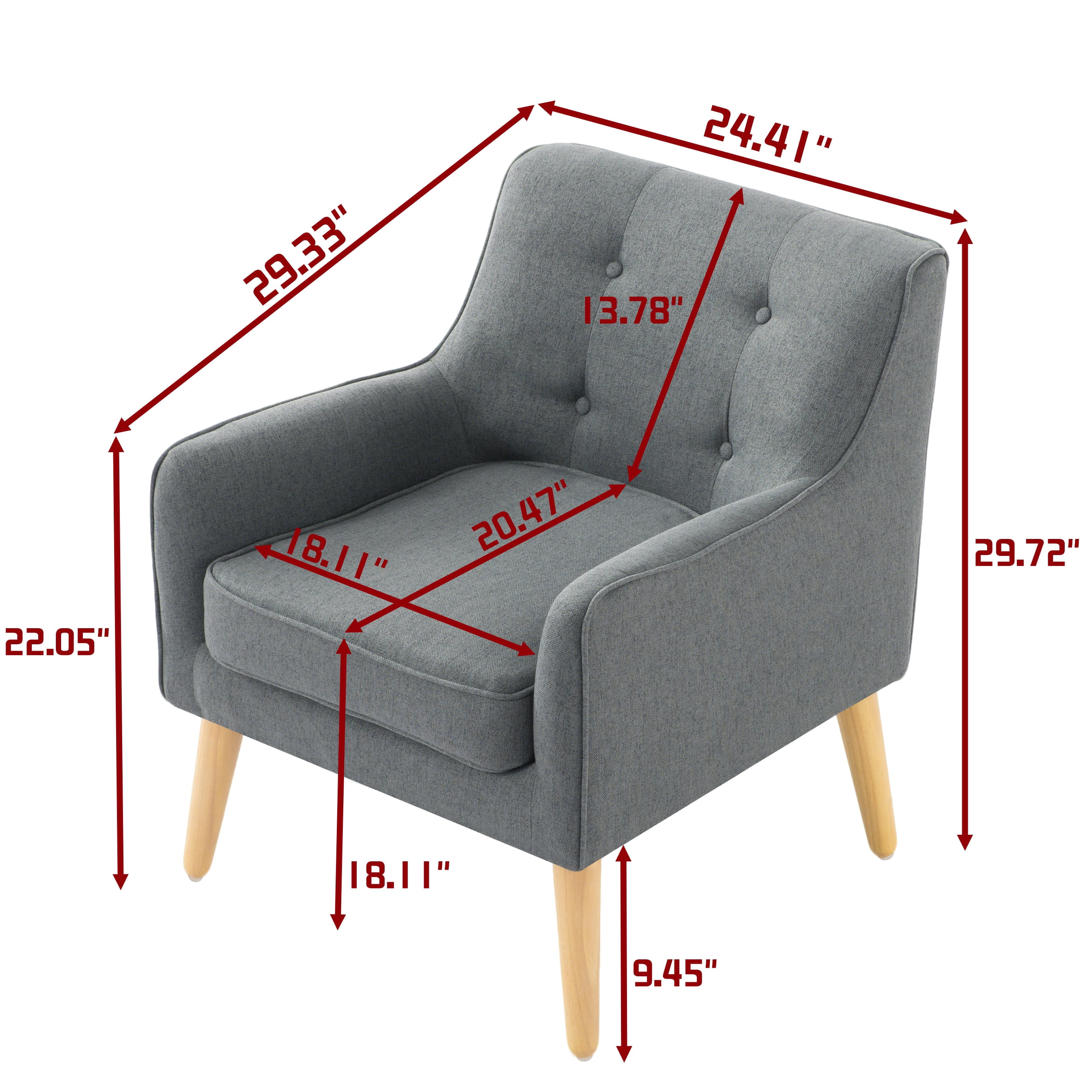 Gewnee 24.41" Linen Upholstered Accent Chair Solid Wood Frame for Living Room Bedroom Dark Grey