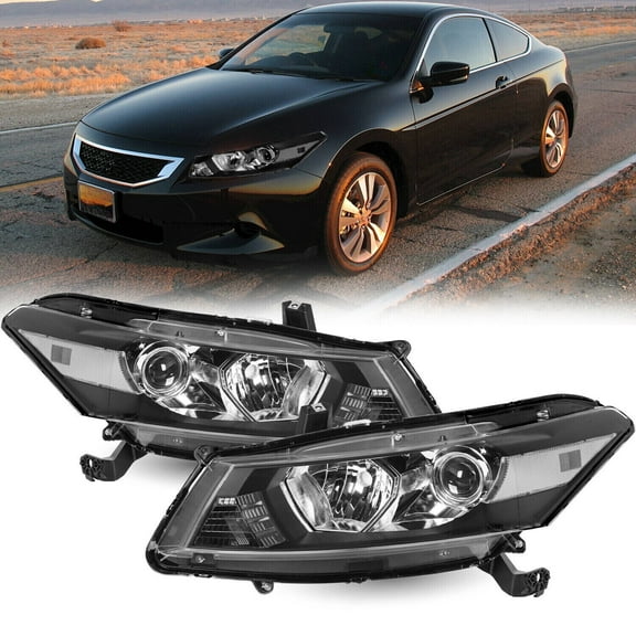 For 2008-2012 Honda Accord Coupe Halogen Projector Black Headlights Assembly