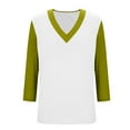 thumbnail image 4 of Timegard 3/4 Length Sleeve Tops for Women V Neck Color Block Drop Shoulder Casual Comfy Blouse Tops, 4 of 5