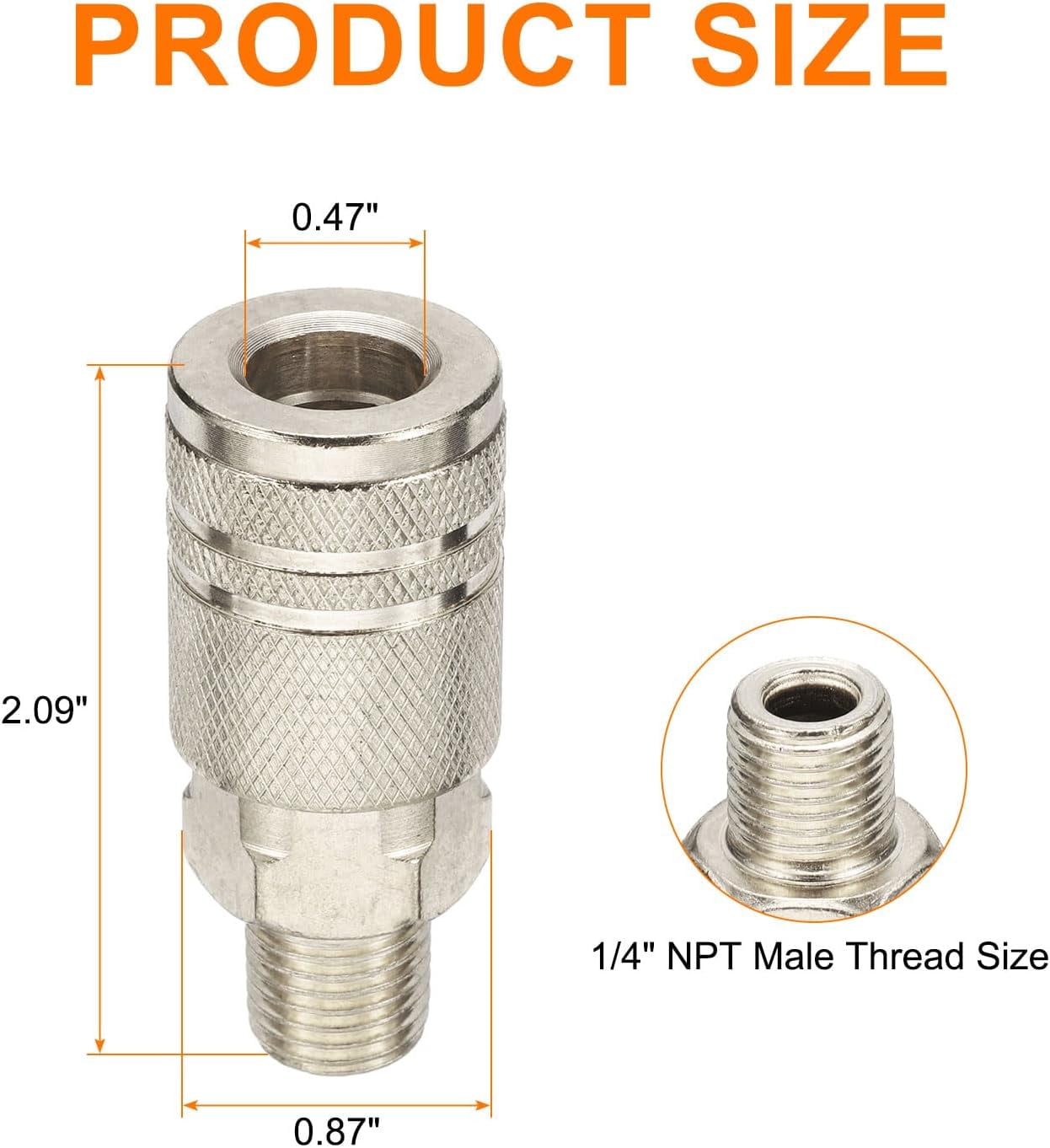 MKEUDQ-5pcs Male Industrial Coupler 1/4" NPT M Style Air Hose Fittings Quick Connector Air Coupler for Air Compressor Pneumatic Tools, Silver