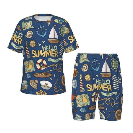 Luyuia Marine Nautical Print Girls  2-Piece Tie-Dye Pajama Set  Cute Summer Loungewear with Shirt and Tank Shorts Nightwear-X-Large