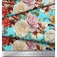 thumbnail image 3 of Soimoi Blue Cotton Duck Fabric Leaves & Rose Floral Print Sewing Fabric Yard 42 Inch Wide, 3 of 3