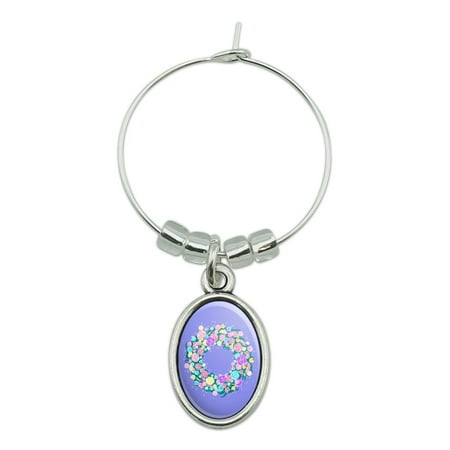 

Spring Wreath Flowers Wine Glass Oval Charm Drink Marker