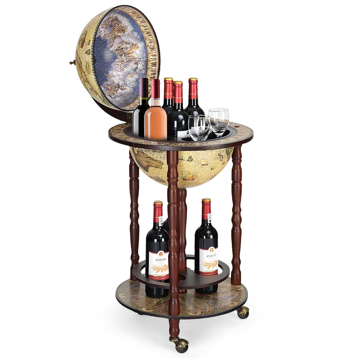 Globe Retro Style Bar Cabinet Wine Alcohol Storage Trolley Glass Bottle Whisky 
