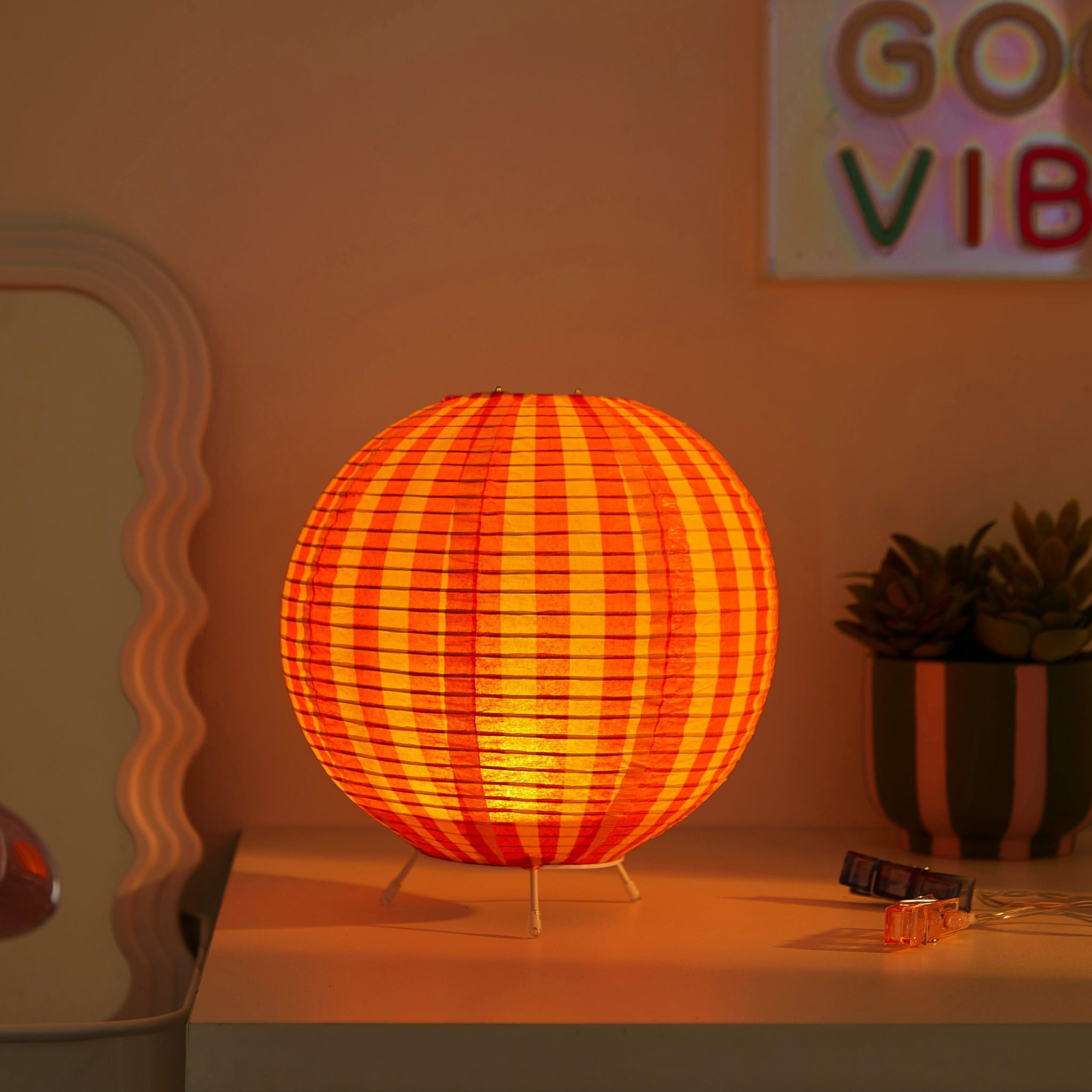 Urban Shop 8.2"H x 9"D Paper Lantern Table Lamp, Orange