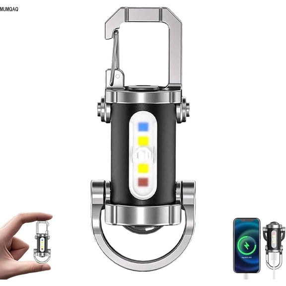 MUMQAQ Portable Rechargeable Bright Keychain Flashlight Phone Charger, Mini Keychain Flashlight, 7 Modes, 1200 Lumens EDC Waterproof Keychains Flashlight