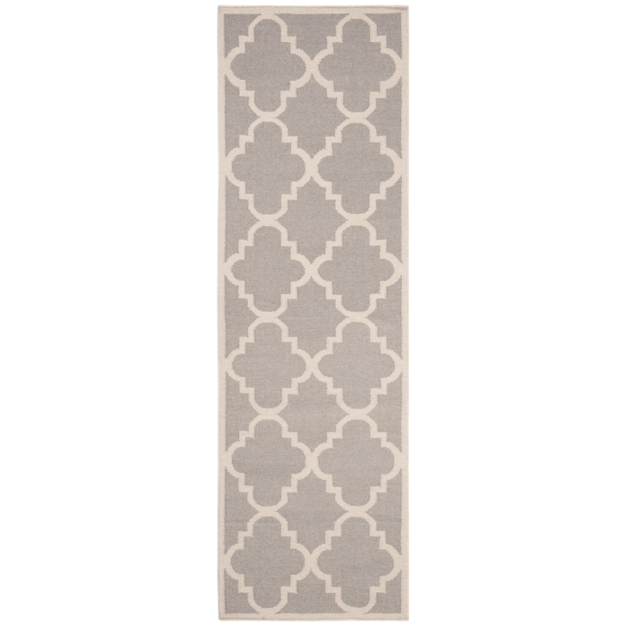 SAFAVIEH Dhurries Tobias Geometric Runner Rug, Dark Grey/Ivory, 2'6" x 8'